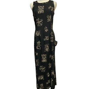 Black/Tan Floral Print Sleeveless Maxi Dress